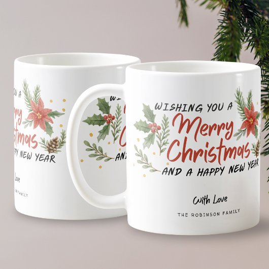 Vrolijk Kerstfeest Typografie Vakantie Botanisch Koffiemok