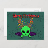 "Vrolijk kerstfeest" UFO Alien Briefkaart (Voorkant / Achterkant)