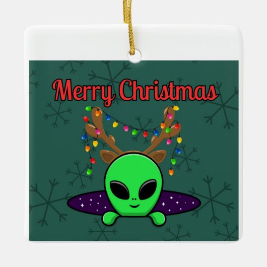 "Vrolijk kerstfeest" UFO Alien Ornament (Voorkant)