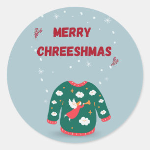 Vrolijk kerstfeest Ugly Sweater Angel Ronde Sticker