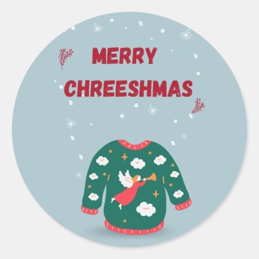 Vrolijk kerstfeest Ugly Sweater Angel Ronde Sticker (Voorkant)