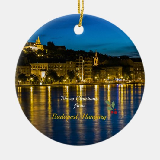 Vrolijk kerstfeest uit Boedapest - Donau-rivierCer Keramisch Ornament (Voorkant)