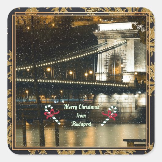 Vrolijk kerstfeest uit Boedapest Vierkante Sticker (Voorkant)