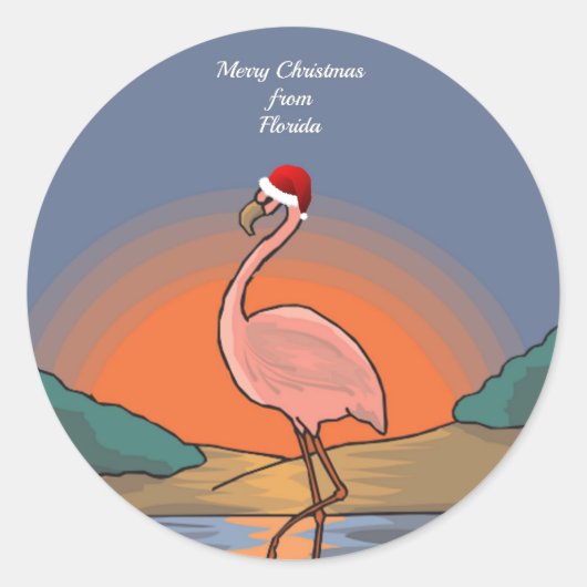 Vrolijk kerstfeest uit Florida, Flamingo. Ronde Sticker (Voorkant)