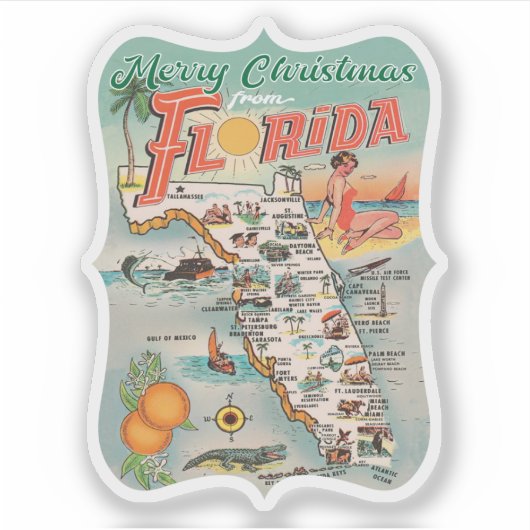 Vrolijk kerstfeest uit Florida Retro Sticker (Voorkant)