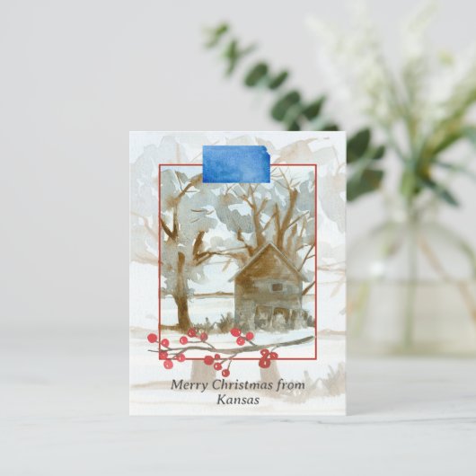 Vrolijk kerstfeest uit het winterkajuitlandschap v briefkaart (Staand voorkant)