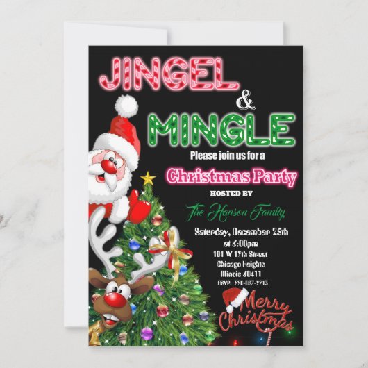 Vrolijk kerstfeest Uitnodiging Jingle & Mingle (Voorkant)