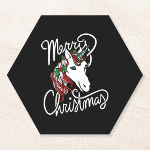 vrolijk kerstfeest unicorn kartonnen onderzetters