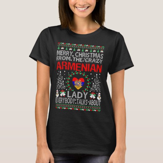 Vrolijk kerstfeest van Armeense dame Ugly Sweater T-shirt (Voorkant)