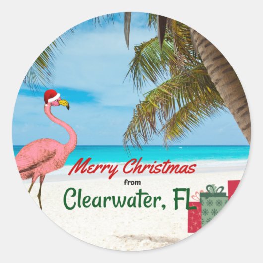Vrolijk kerstfeest van Clearwater, FL Ronde Sticker (Voorkant)