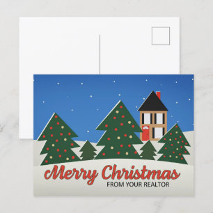 Vrolijk kerstfeest van makelaar versierde bomen me feestdagenkaart