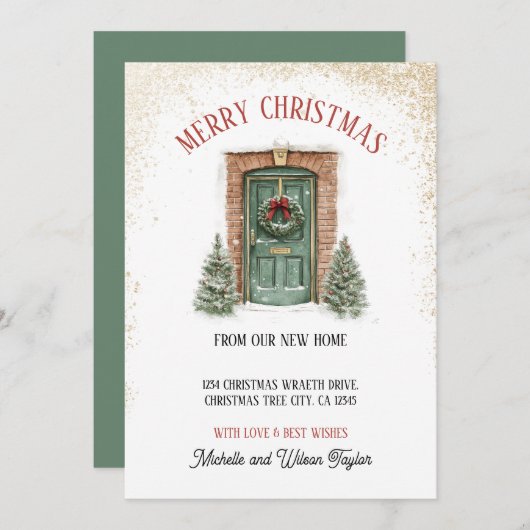 Vrolijk kerstfeest van New Home Door Wreath Aankondiging (Voorkant / Achterkant)