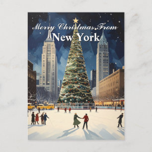 Vrolijk kerstfeest van New York City Ice Schaats T Briefkaart