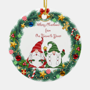 Vrolijk Kerstfeest van Onze Gnome aan de Jouwe op Keramisch Ornament
