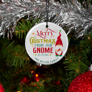 Vrolijk kerstfeest van onze gnoom naar de jouwe glas ornament