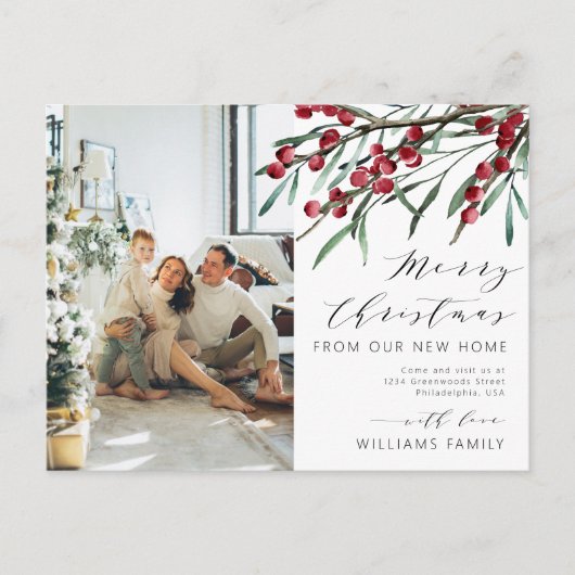 Vrolijk kerstfeest van onze New Home Photo Moving Aankondigingskaart (Voorkant)