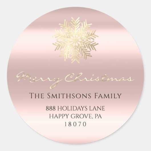 Vrolijk kerstfeest van Roos gouden RSVP sneeuwvlok Ronde Sticker (Voorkant)
