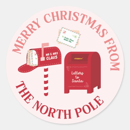 Vrolijk kerstfeest vanaf de Noordpool Ronde Sticker (Voorkant)