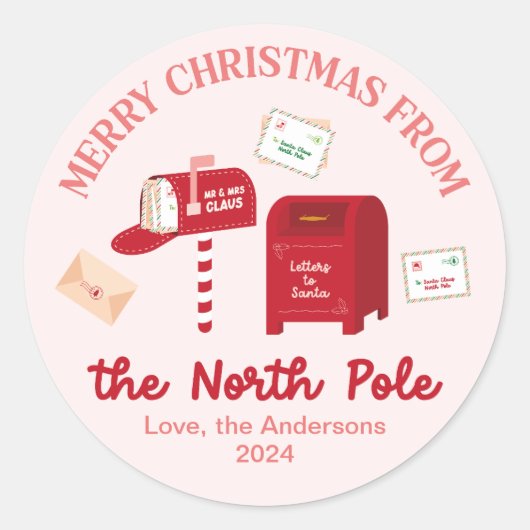 Vrolijk kerstfeest vanaf de Noordpool Ronde Sticker (Voorkant)