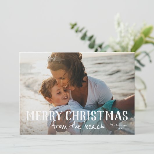 Vrolijk kerstfeest vanaf het strand kaart (Staand voorkant)