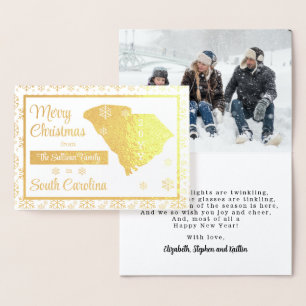 Vrolijk kerstfeest vanuit de staat South Carolina Folie Kaarten
