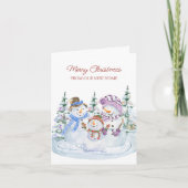 Vrolijk kerstfeest vanuit New Home Snowman Moving Aankondiging (Voorkant)