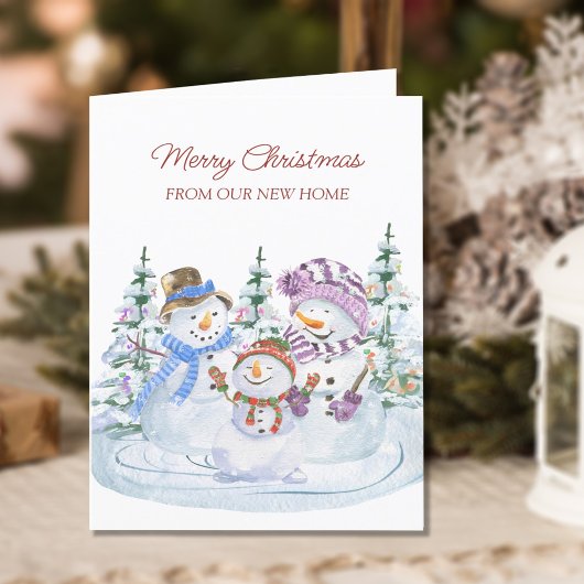 Vrolijk kerstfeest vanuit New Home Snowman Moving Aankondiging