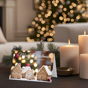 Vrolijk Kerstfeest Vastgoed Gingerbread House Feestdagen Kaart
