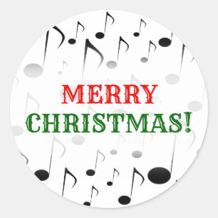 "Vrolijk kerstfeest!" + Vele Musical Notes Patroon Ronde Sticker