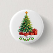 Vrolijk kerstfeest, versierde boom, ronde button 3,2 cm (Voorkant)