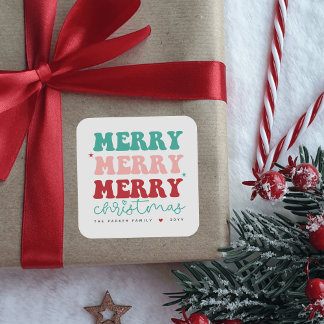 Vrolijk kerstfeest vet kleurrijk rood hart vierkante sticker