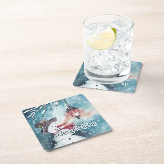 Vrolijk kerstfeest vierkante kartonnen onderzetter (Insitu)