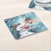 Vrolijk kerstfeest vierkante kartonnen onderzetter (Schuin)