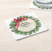Vrolijk kerstfeest vierkante kartonnen onderzetter (Schuin)