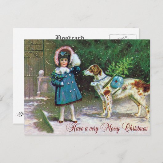 Vrolijk kerstfeest Vintage Feestdagenkaart (Voorkant / Achterkant)