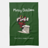 Vrolijk Kerstfeest Vintage Kerstman Gepersonalisee Theedoek (Verticaal)