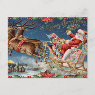 Vrolijk Kerstfeest Vintage Sinterklaas op Sleigh Feestdagenkaart