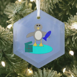 Vrolijk kerstfeest Vissen Penguin Glas Ornament