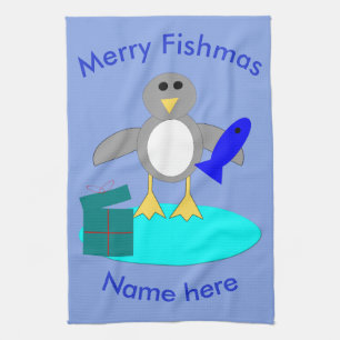 Vrolijk kerstfeest Vist Penguin Custom Towel Theedoek