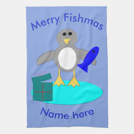 Vrolijk kerstfeest Vist Penguin Custom Towel Theedoek (Verticaal)