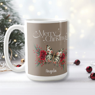 Vrolijk kerstfeest vlinder Poinsettia Koffiemok