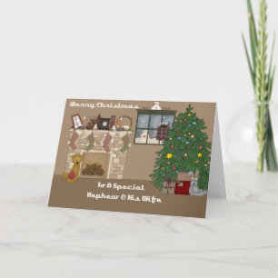 Vrolijk kerstfeest voor een speciale neef en vrouw feestdagen kaart