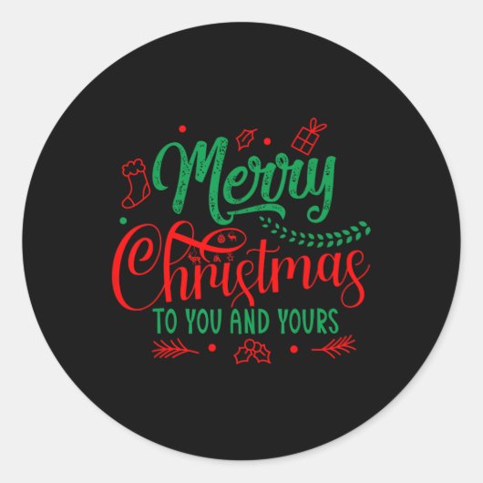 Vrolijk kerstfeest voor u en de uwe ronde sticker (Voorkant)