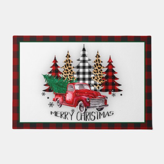 Vrolijk kerstfeest vrachtwagen en bomen deurmat (Voorkant)