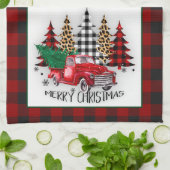 Vrolijk kerstfeest vrachtwagen en bomen theedoek (Gevouwen)