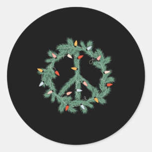 Vrolijk Kerstfeest Vredesteken Lights Funny Retro Ronde Sticker