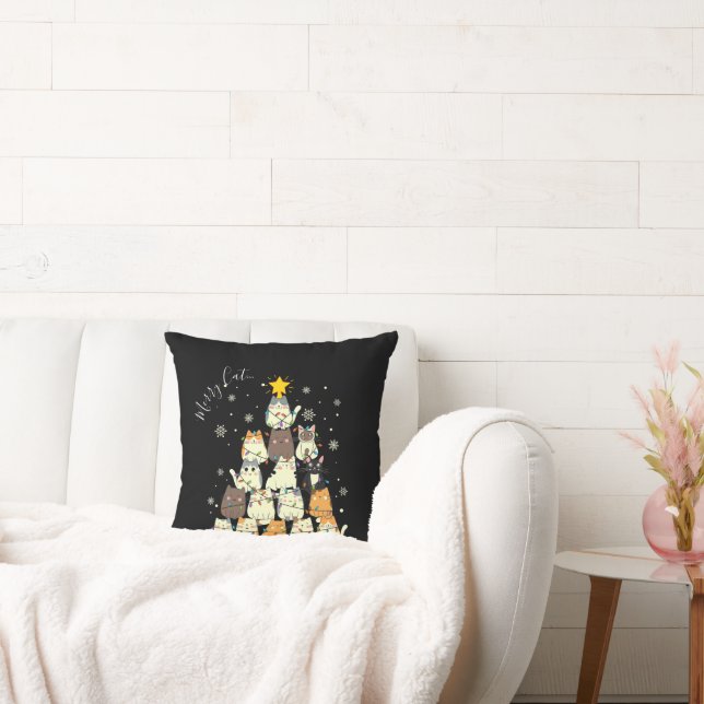 Vrolijk Kerstfeest Vrolijk Kat-Mas Kat Boom Kussen (Bank)