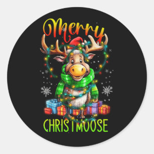 Vrolijk Kerstfeest Vrolijk Kerstmis Moose Kerstboo Ronde Sticker