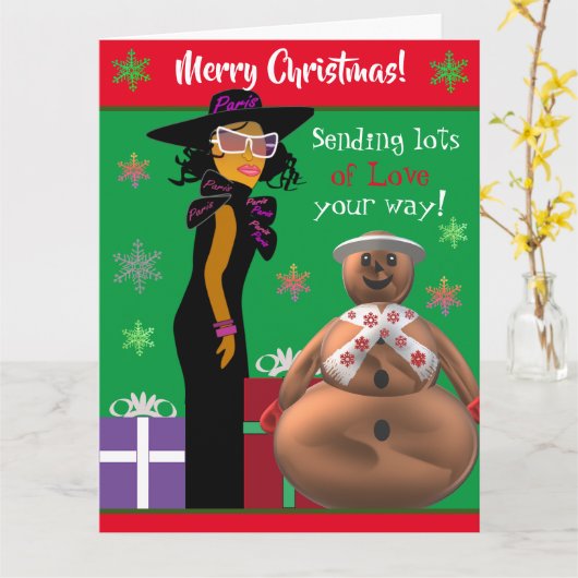 Vrolijk Kerstfeest Vrouwen Afro-Amerikaanse Kerstm Kaart (Gele Bloem)