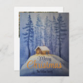 Vrolijk kerstfeest waterverf blauw feestdagenkaart (Voorkant / Achterkant)